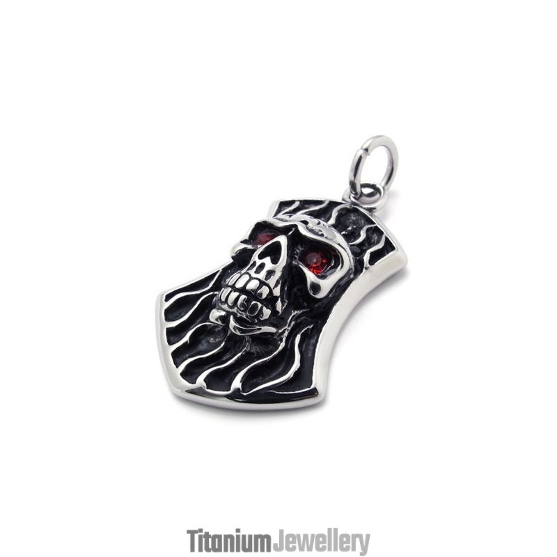 Skull With Red Diamond Titanium Pendant