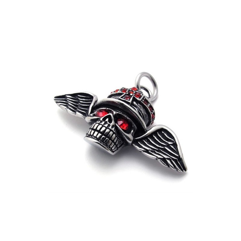 Red Diamond Wings Skull Titanium Pendant Red Diamond Wings Skull Titanium Pendant