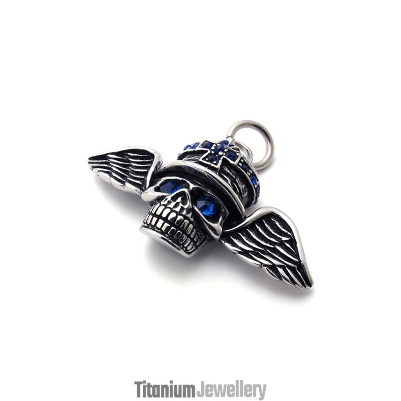 Wings Skull Blue Diamond Titanium Pendant Wings Skull Blue Diamond Titanium Pendant