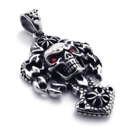 Skull With Red Diamond Titanium Pendant