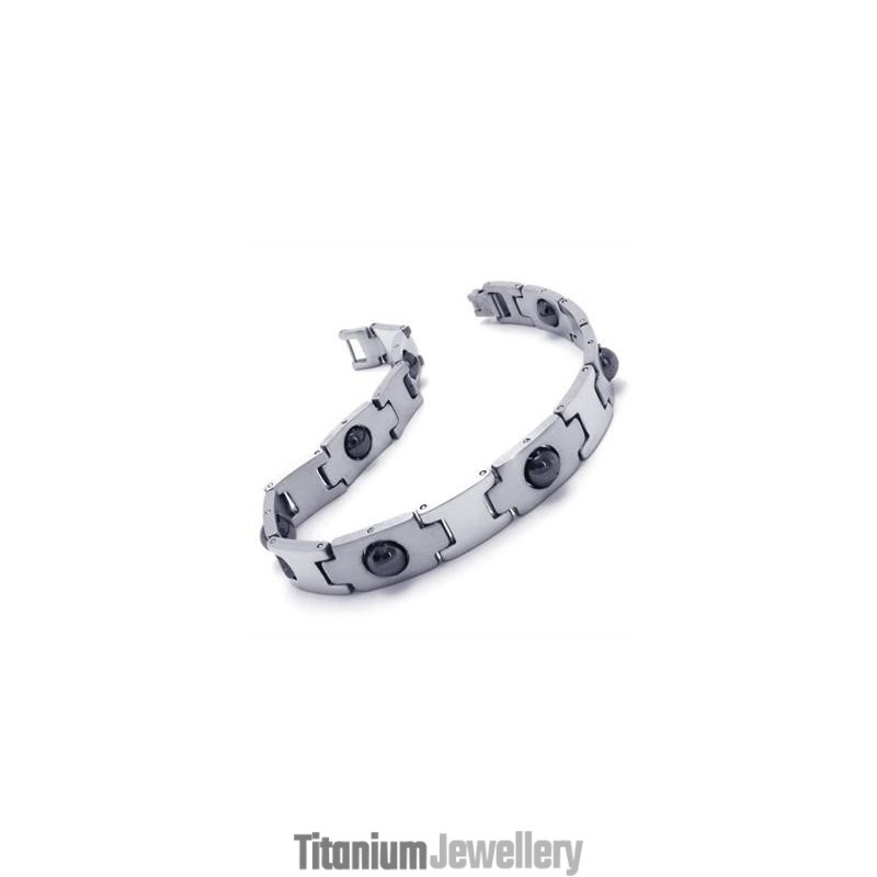 Mens Boy Silver Black Pure Titanium Magnetic Bracelet