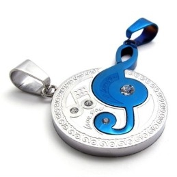 Blue Musical Note Lovers Titanium Pendant
