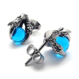 Claw Blue Gem Titanium Earrings