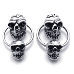 Double Skull Titanium Earrings
