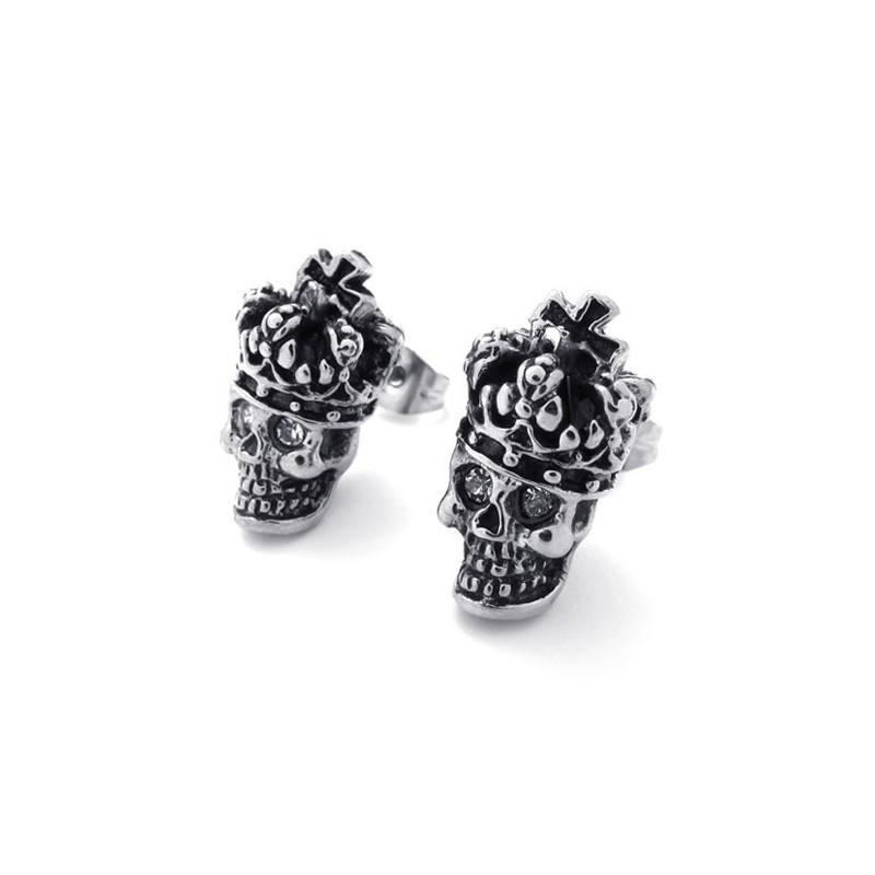 Crown Skull Titanium Earrings
