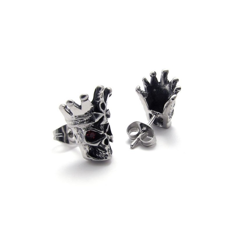 Red Diamond Skull Titanium Earrings