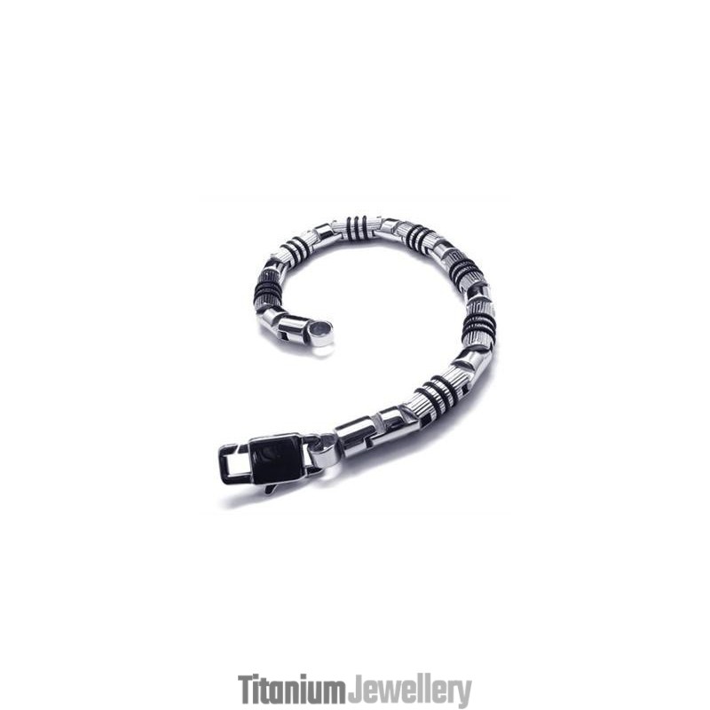 Men's Silver Black 316L Pure Titanium Bracelet Bangle Men's Silver Black 316L Pure Titanium Bracelet Bangle