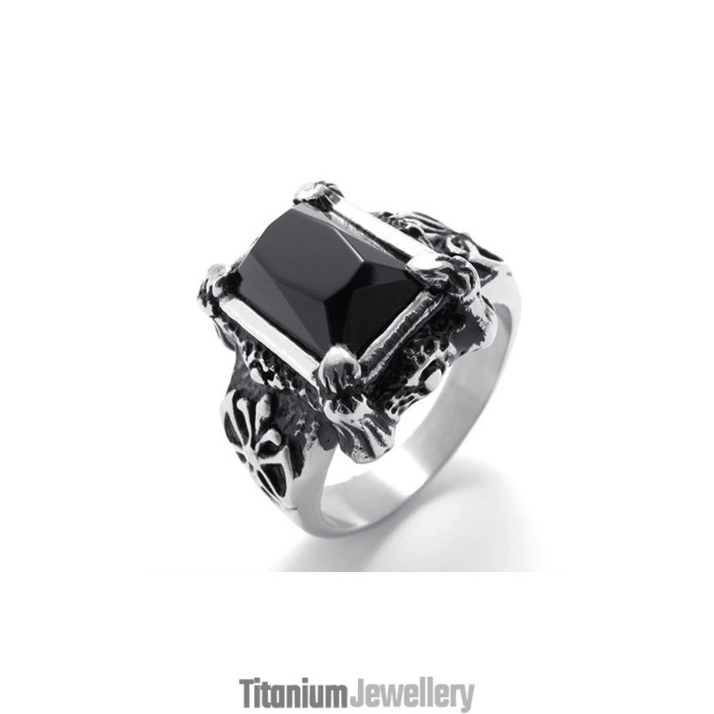 Black Gemstone Titanium Ring Black Gemstone Titanium Ring