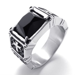 Cross Black Gemstone Titanium Ring