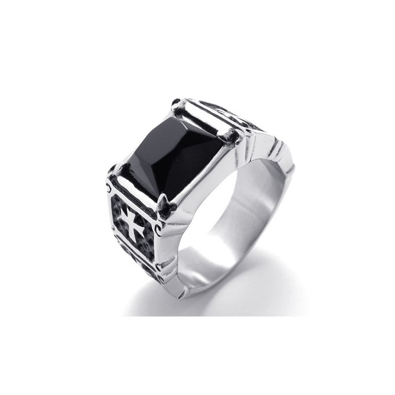 Cross Black Gemstone Titanium Ring Cross Black Gemstone Titanium Ring