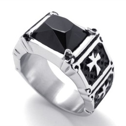 Cross Black Gemstone Titanium Ring