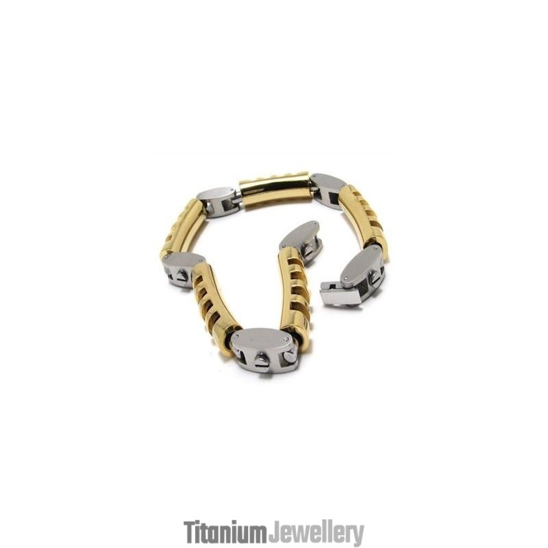 Mens Boys Golden Silver Charm Pure Titanium Bracelet Mens Boys Golden Silver Charm Pure Titanium Bracelet