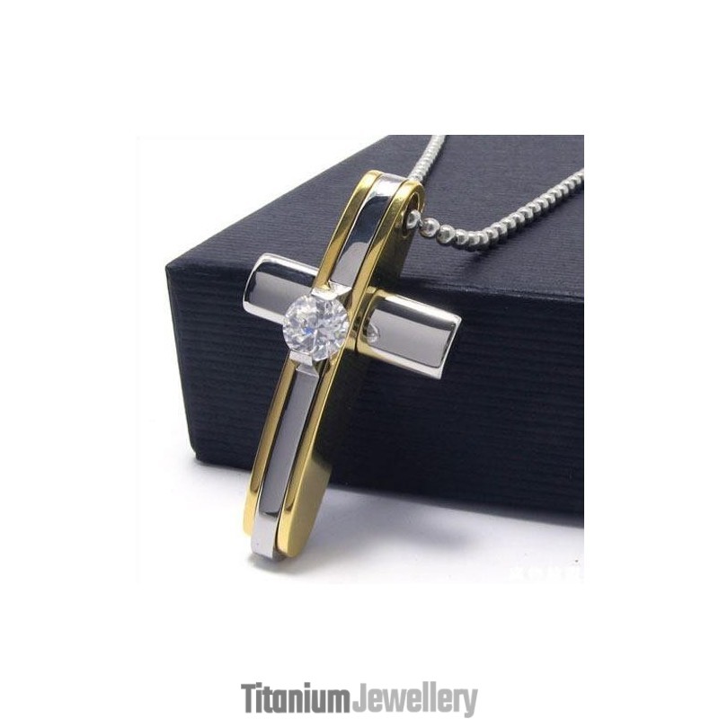 Mens Boys Golden Pure Titanium Cross Necklace Pendant Mens Boys Golden Pure Titanium Cross Necklace Pendant