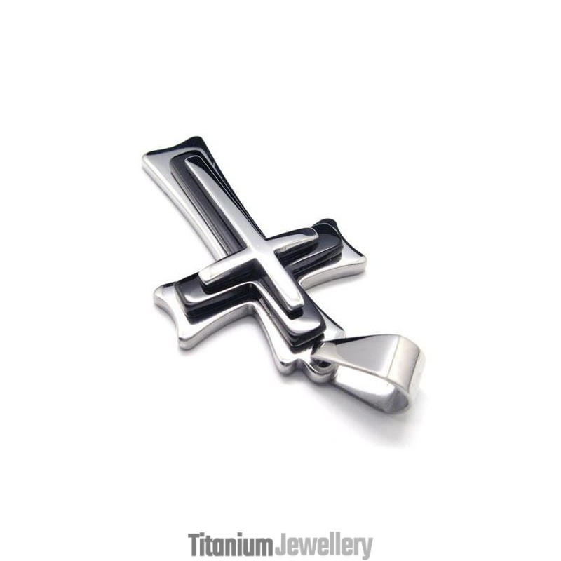 Men Black Silver Pure Titanium Cross Pendant Necklace Men Black Silver Pure Titanium Cross Pendant Necklace