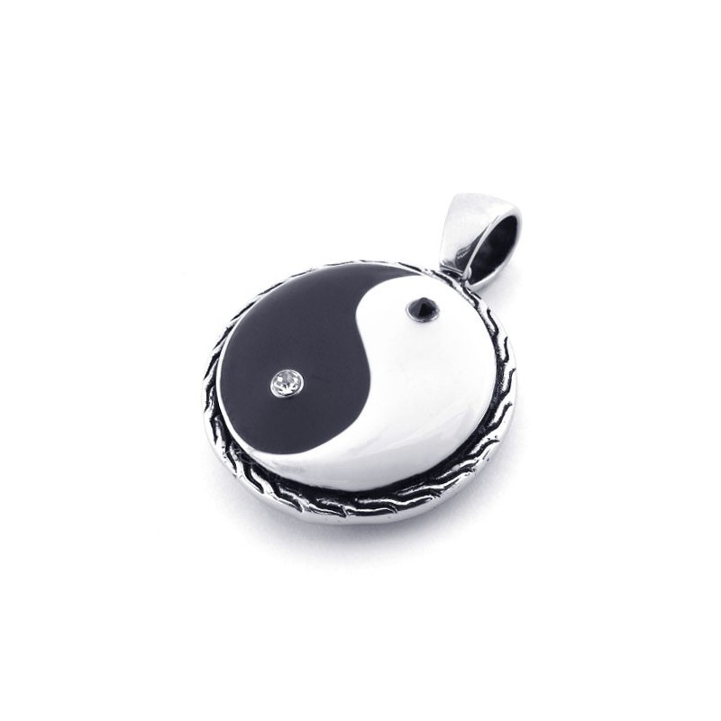 Titanium Black And White Rhinestones Taichi Pendant