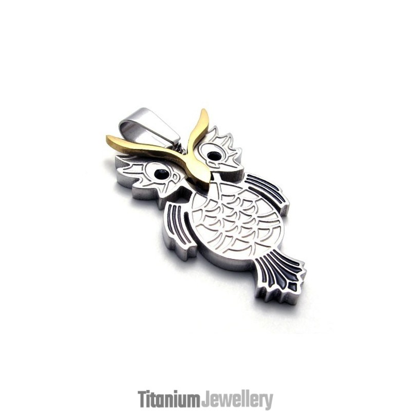 Titanium Siver And Gold Owl Pendant Titanium Siver And Gold Owl Pendant