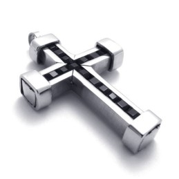 Titanium Cross Pendant With Black Zircons