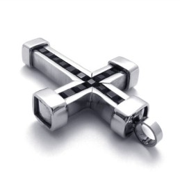 Titanium Cross Pendant With Black Zircons