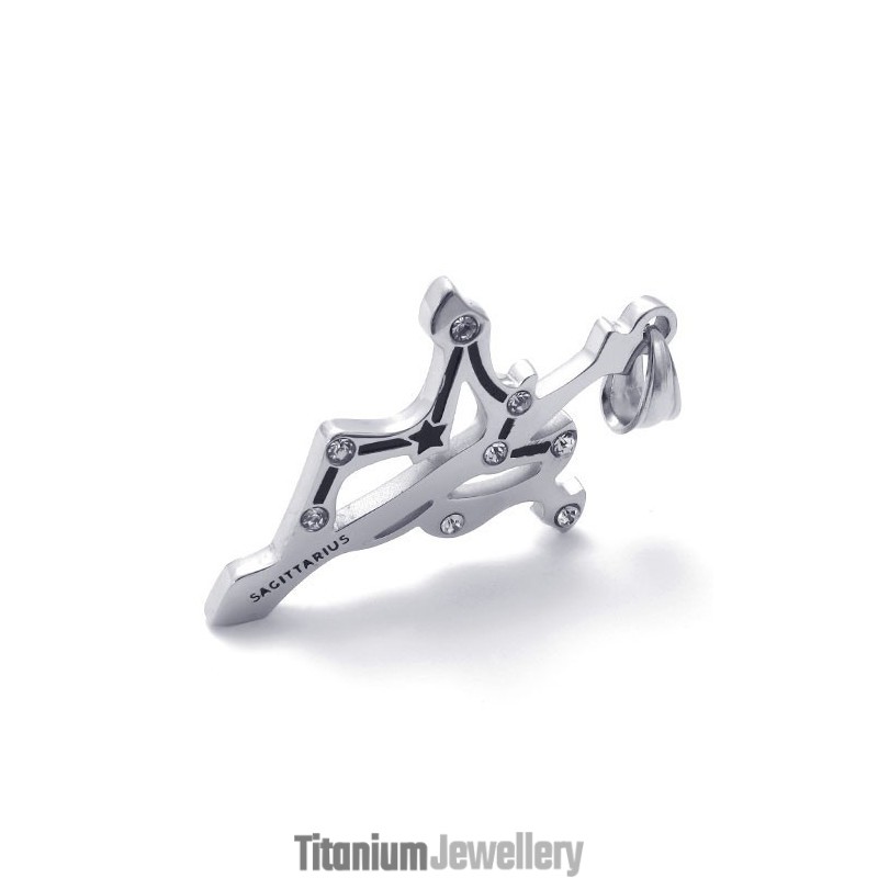 Titanium Sagittarius Pendant With Rhinestones