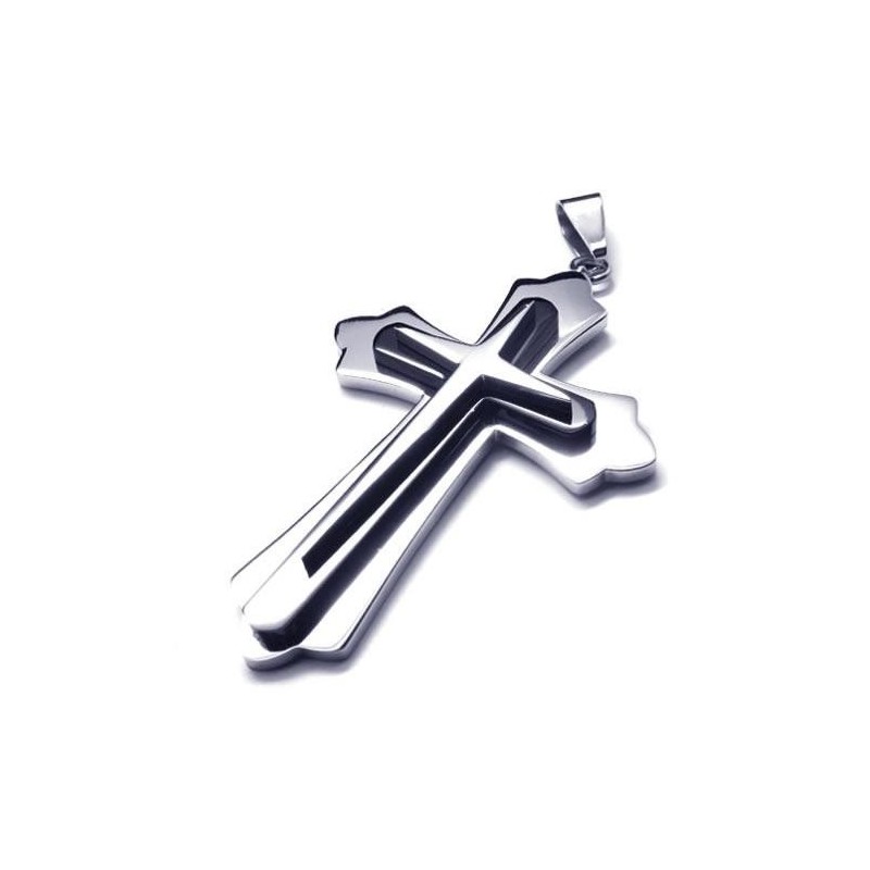 Men Black Silver Pure Titanium Cross Necklace Pendant