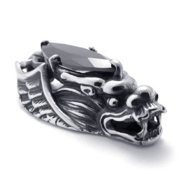 Titanium Dragon-Head Pendant With Black Zircon