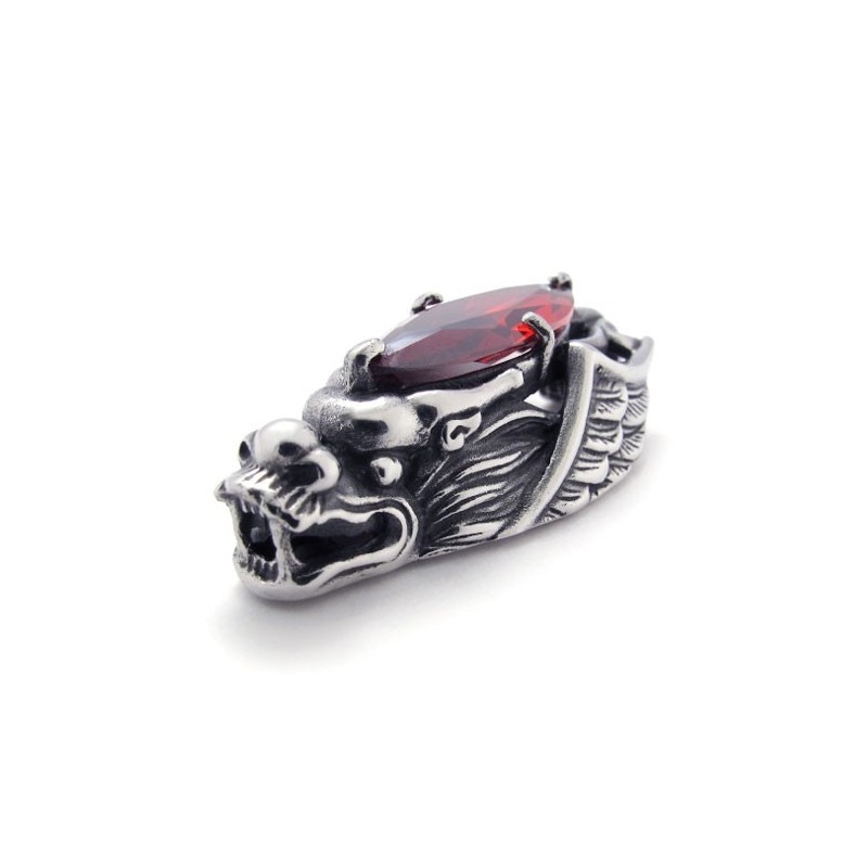 Dragon Head Titanium Pendant With Red Zircon