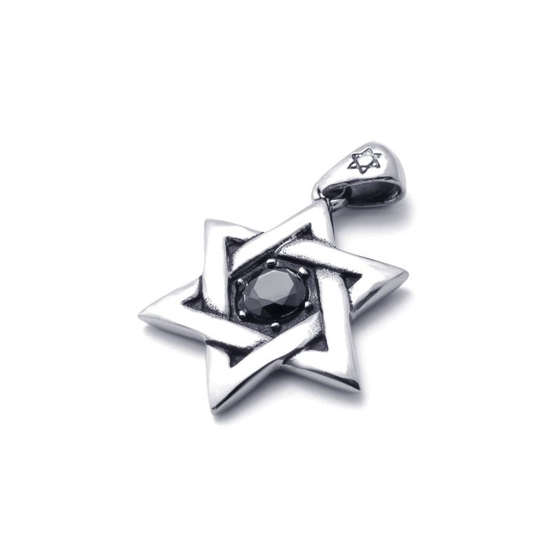Titanium Lucky Star Pendant With Black Zircon