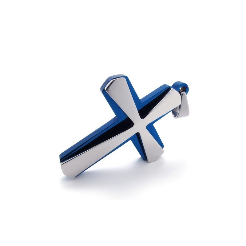 Blue And Titanium Cross Pendat Blue And Titanium Cross Pendat
