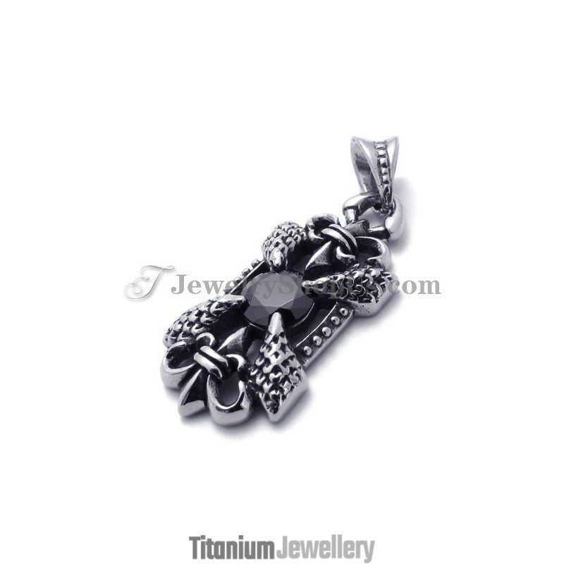 Elegant Titanium Pendant With Black Zircon