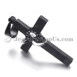 Cross Black Titanium Pendant With Circles Rhinestones
