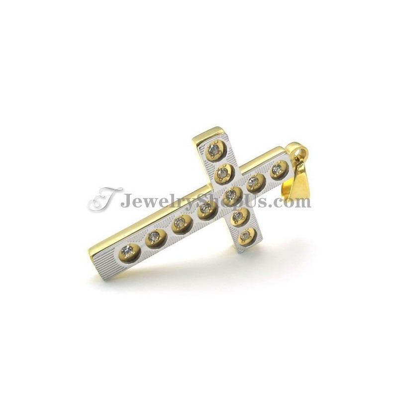 Elegant Gold Cross Titanium Pendant With Rhinestones