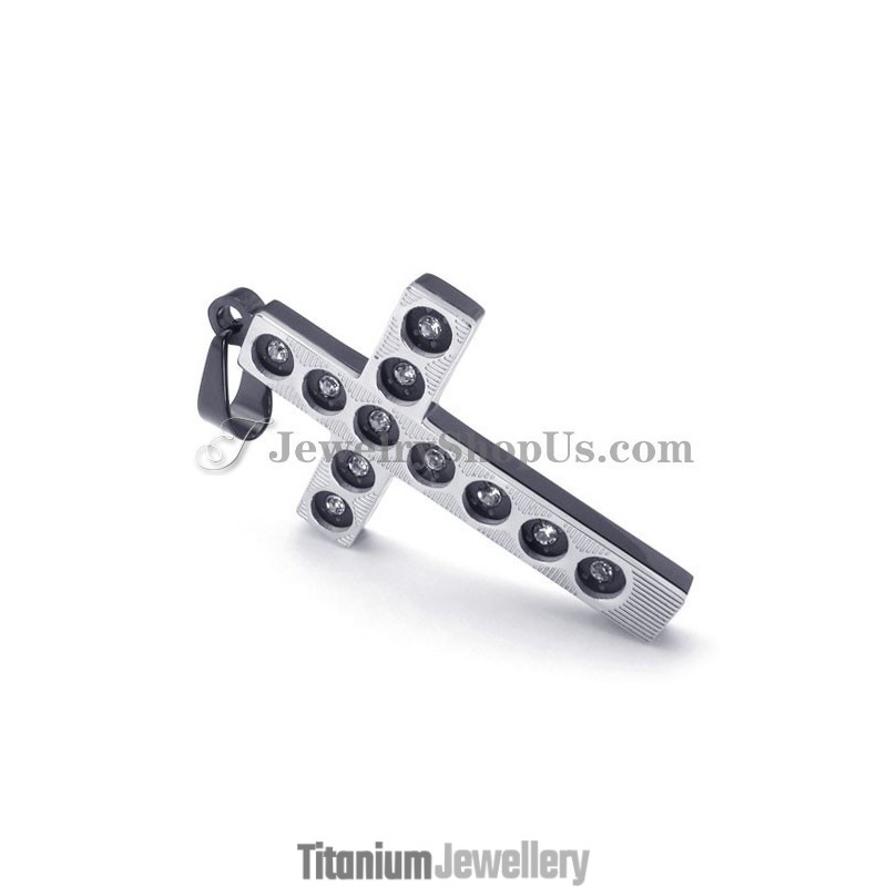 Elegant Black Cross Titanium Pendant With Rhinestones