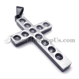 Elegant Black Cross Titanium Pendant With Rhinestones
