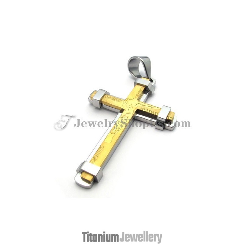 Gorgeous Gold And Silver Titanium Cross Pendant