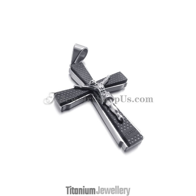 Elegant Titanium Black Cross Of Jusus Pendant