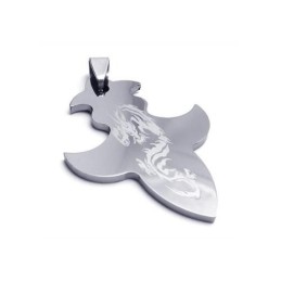 Men's Tungsten Steel Cross Dragon Pendant Necklace (New)