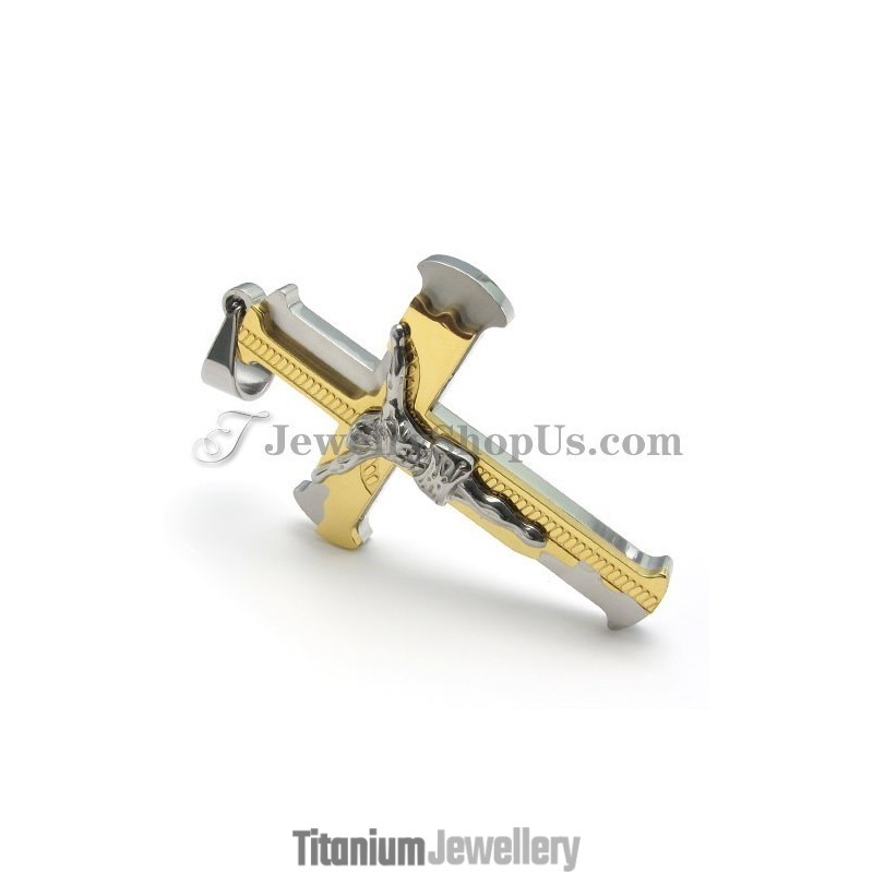 Classical Gold Titanium Cross Of Jesus Pendant
