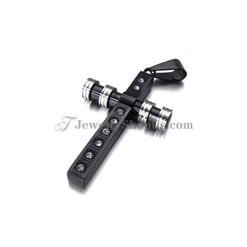 Gorgeous Black Titanium Cross Pendant With Rhinestones
