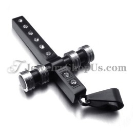 Gorgeous Black Titanium Cross Pendant With Rhinestones