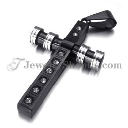 Gorgeous Black Titanium Cross Pendant With Rhinestones