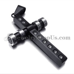 Gorgeous Black Titanium Cross Pendant With Rhinestones