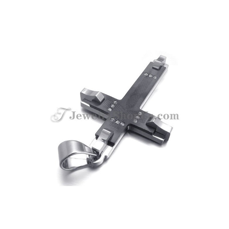Gorgeous Black Titanium Cross Rhinestones Pendant