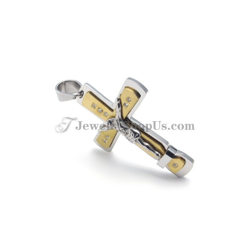 Gorgeous Gold Titanium Jesus Cross Pendant