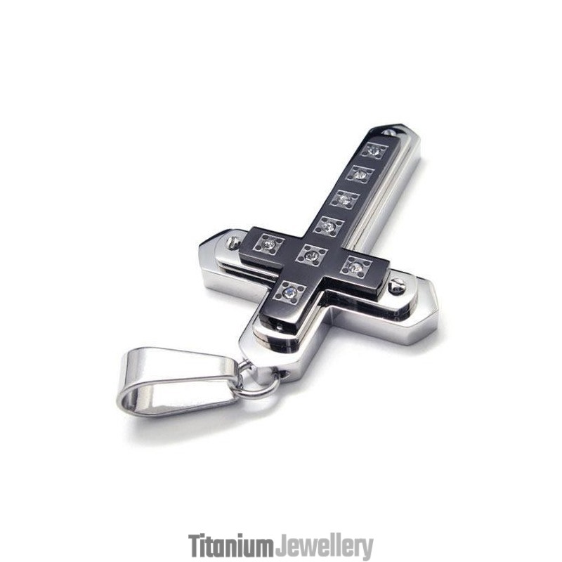 Mens Black Pure Titanium Cross Necklace Pendant Chain