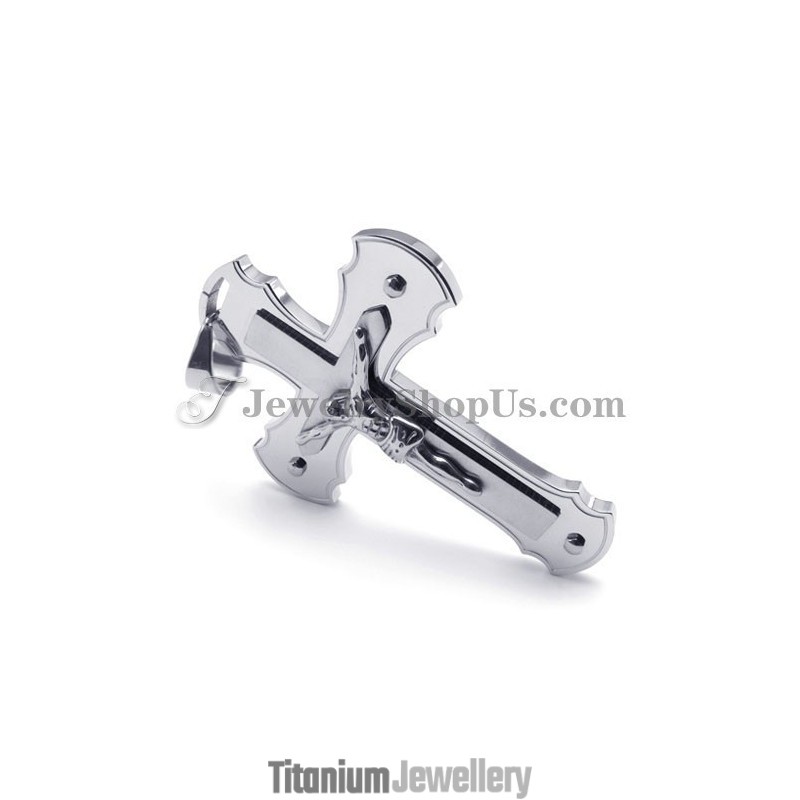 Classical Silver Titanium Cross Of Jesus Pendant
