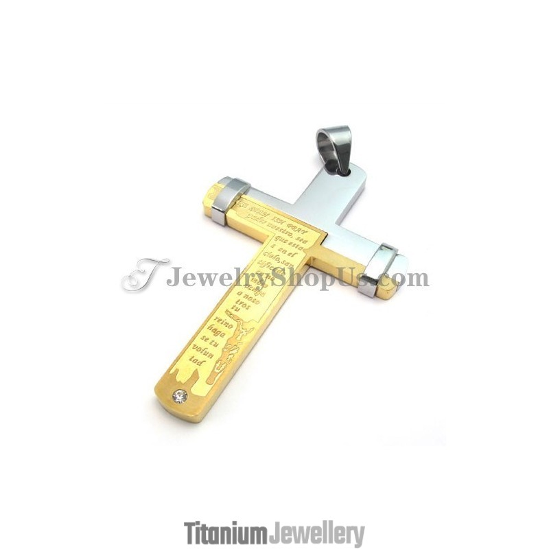 Elegant Gold Titanium Cross Pendant With Rhinestone Elegant Gold Titanium Cross Pendant With Rhinestone