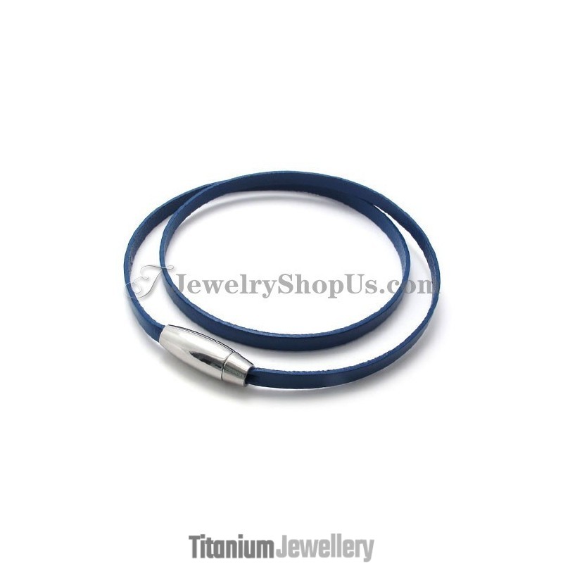 Fashion Blue Leather Bracelet With Titanium Fashion Blue Leather Bracelet With Titanium