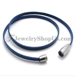 Fashion Blue Leather Bracelet With Titanium