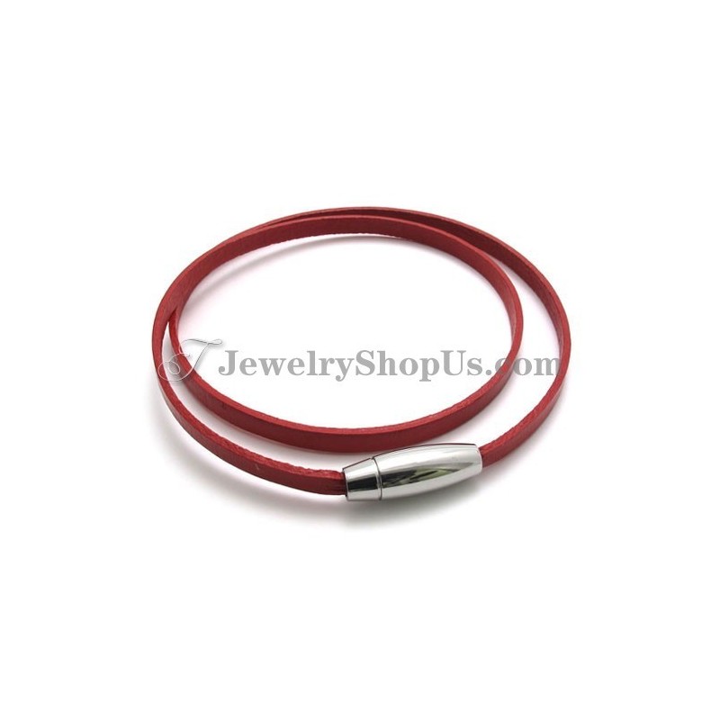 Fashion Red Leather Bracelet With Titanium