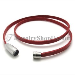 Fashion Red Leather Bracelet With Titanium